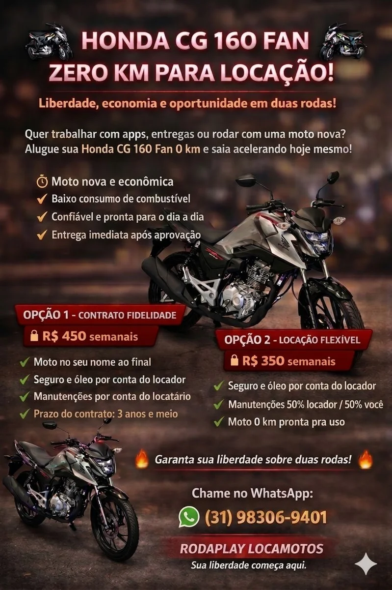 Honda CG FAN 160 2026 para alugar em Belo Horizonte - Foto 1