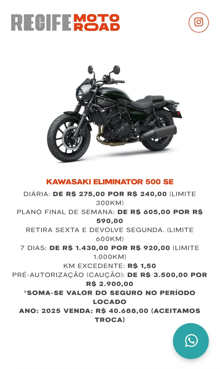 Kawasaki ELIMINATOR 500 SE 2025 para alugar em Recife