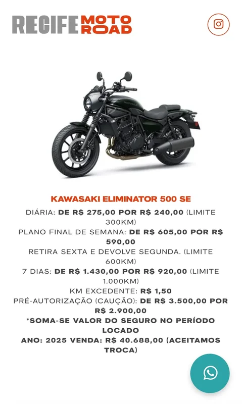 Kawasaki ELIMINATOR 500 SE 2025 para alugar em Recife - Foto 1