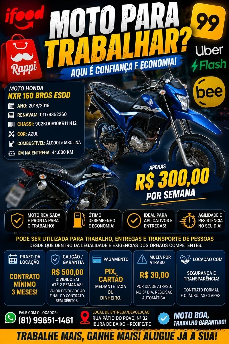 Honda BROS 2019 para alugar em Recife - Foto 1