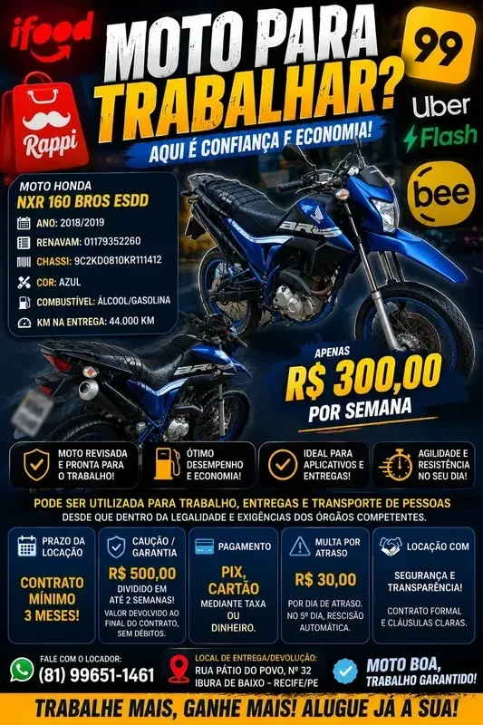 Honda BROS 2019 para alugar em Recife/PE