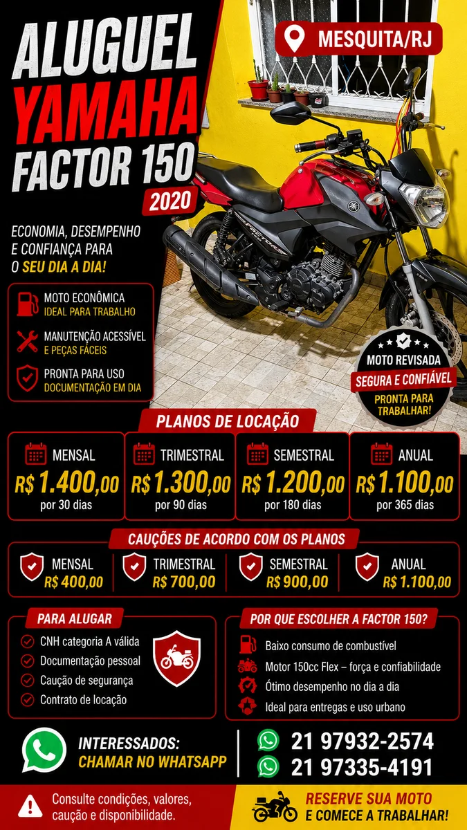 Yamaha FACTOR 150 2020 para alugar em Mesquita - Foto 5