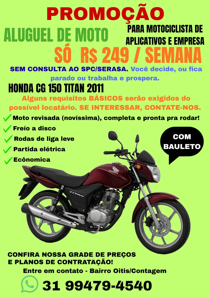Honda CG 150 TITAN ESD 2011 para alugar em Contagem